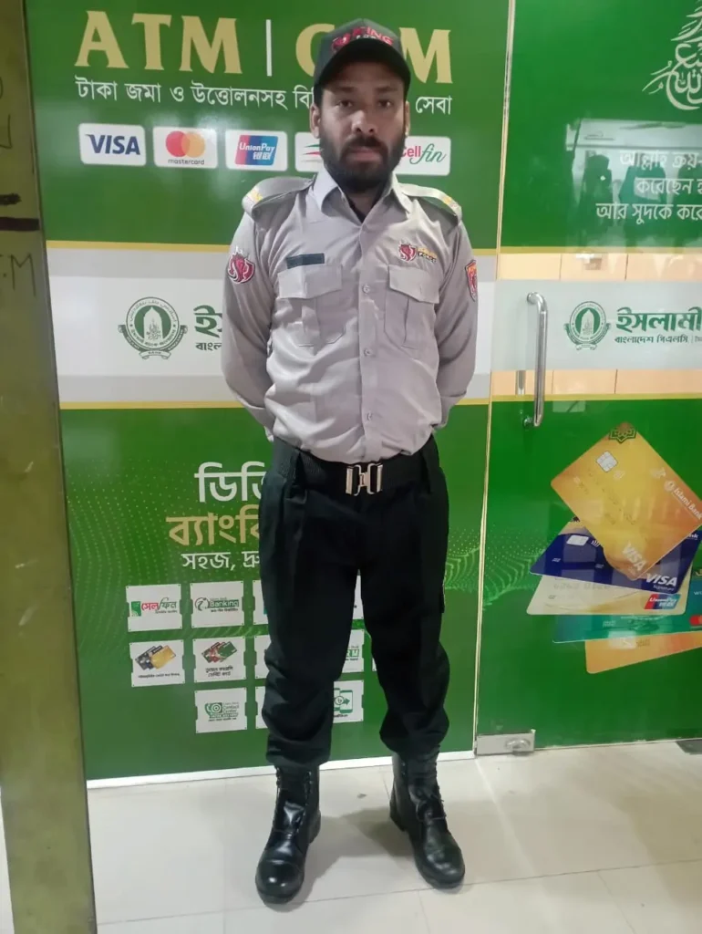 Best Security Guard Service Company In Bangladesh King Force Security guard on duty at Bank ATM Booth